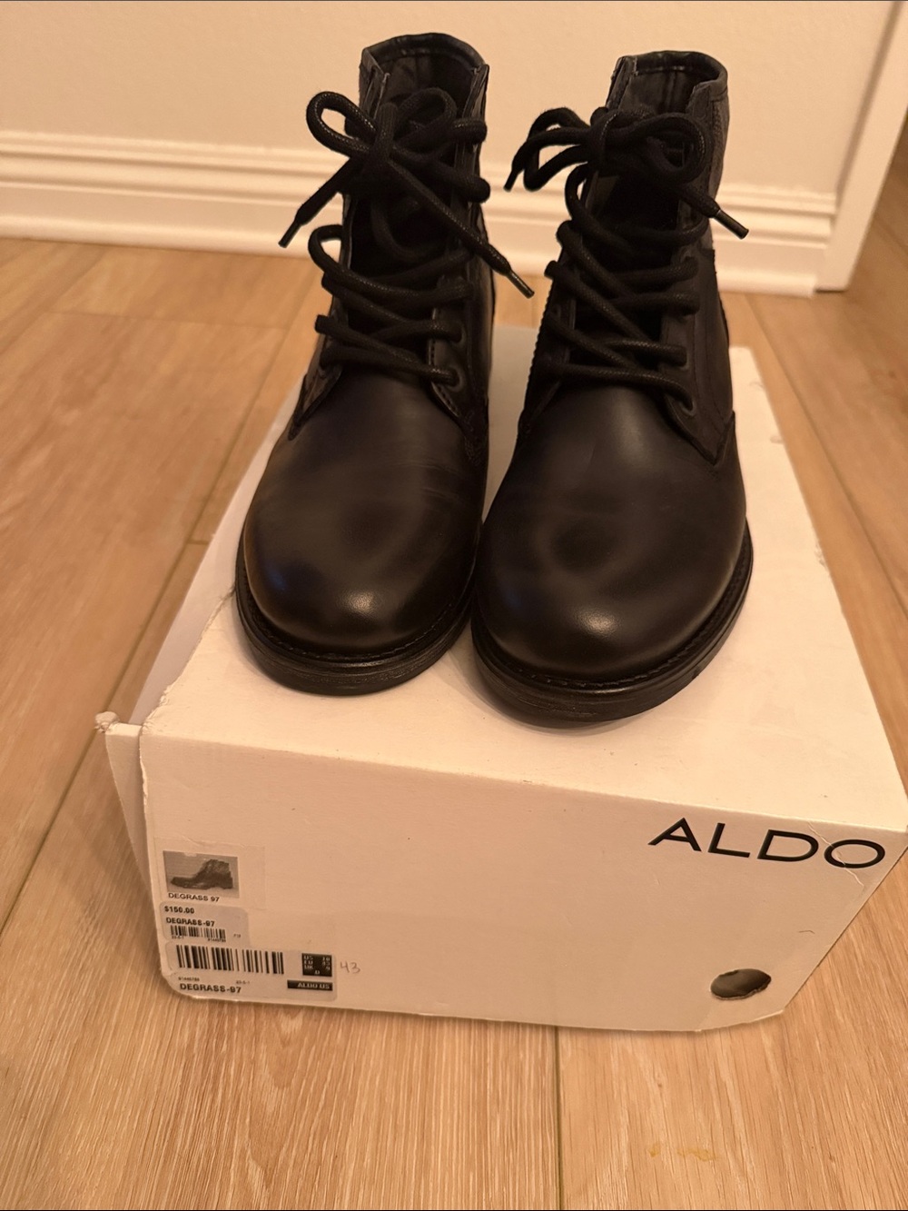 Aldo Black Lace-Up Leather Ankle Boots